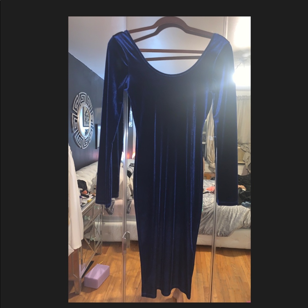 Velvet Navy Blue Bodycon Dress size Small